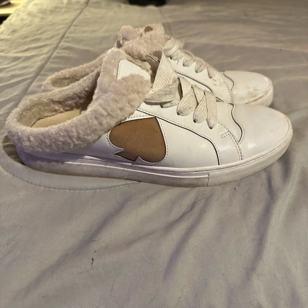 Women's White and Tan Mules with Fleece Lining